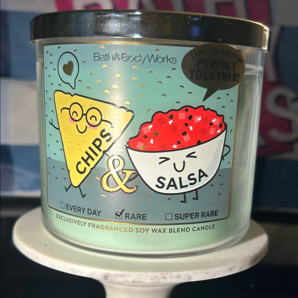Bath & Body Works Chips & Salsa Candle with Red and Yellow Design